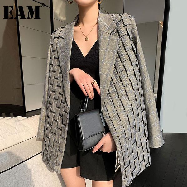 

women's suits & blazers [eam] women gray pleated plaid big size blazer lapel long sleeve loose fit jacket fashion tide spring autumn 20, White;black