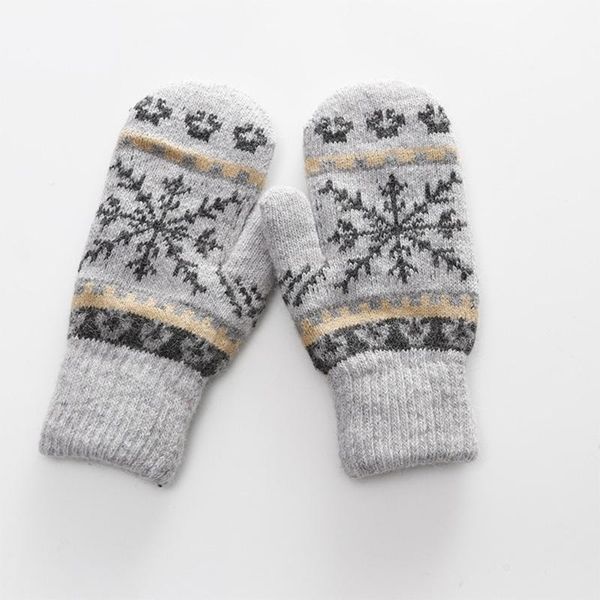 

five fingers gloves women winter warm soft full finger cozy cute snowflake imitation cashmere mittens, Blue;gray