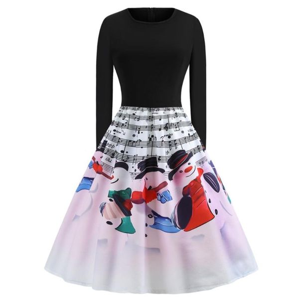 

casual dresses women vestidos elegant christmas dress long sleeves swing vintage xmas, Black;gray