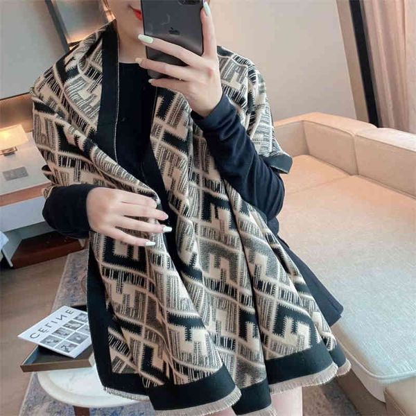 

the new design 2021 new imitation cashmere brushed long versatile thick style autumn and winter scarf thickened shawl korean version simple, Blue;gray