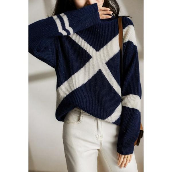 

women's sweaters korean version lazy style high neck sequin sweater knitted soft for women fashion 2021, White;black