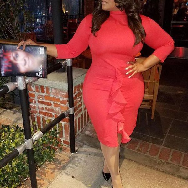 

casual dresses 2021 spring and autumn fashion red lotus leaf high waist round neck slit dress with hip african women's clothing, Black;gray