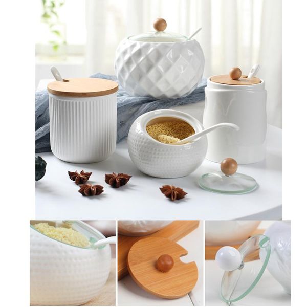 

storage bottles & jars household kitchen supplies salt shaker/creative oiler wave pattern seasoning jar white ceramic wood cover simple tool