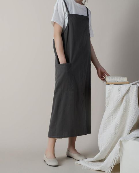 

aprons cotton and linen adjustable holiday apron home kitchen florist work clothes waist simple solid color fashion