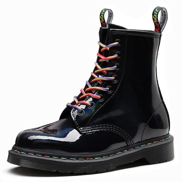 

dress shoes rainbow ankle boots patent leather british style gradient mirror short laser genuine trend male shoes bcis, Black