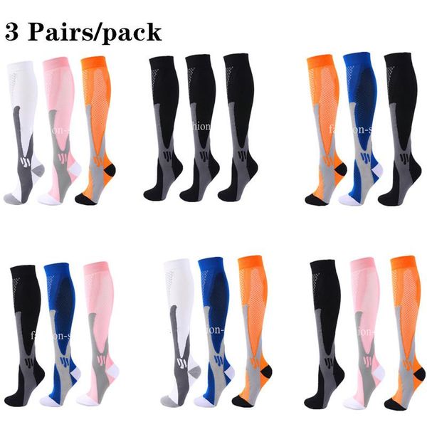 

men's socks 3 pairs/pack compression women men edema diabetes varicose veins running 20-30mmhg golfs high sports size l/xl, Black