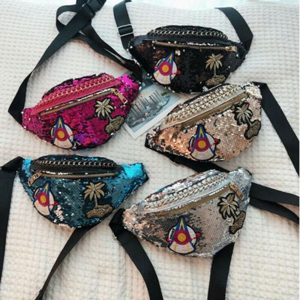

women fanny pack sequins glitter waist belt bum bag pouch hip purse travel bags