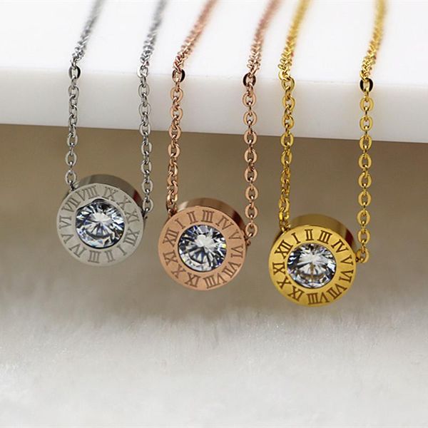 

pendant necklaces fashion women necklace stainless steel with roman numeral luxury wedding jewelry collars n0105, Silver