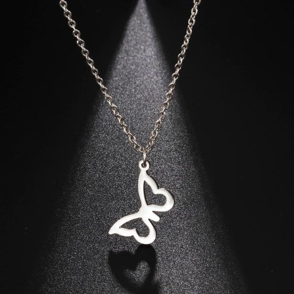 

chains lemegeton butterfly pendant necklace women gold color stainless steel simple clavicle chain necklaces jewelry for party, Silver