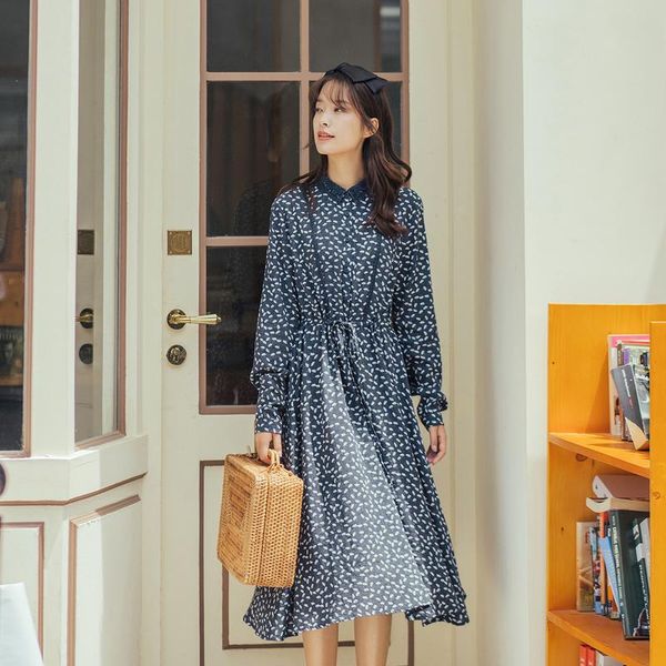 

casual dresses inman primavera outono uma de renda gola conjunta manga longa elegante senhora a linha margarida floral bonito feminina, Black;gray