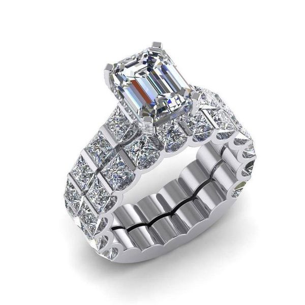 

wedding rings 2 pcs/set fashion trendy couple geometric zircon silver color cubic female ring for women men jewelry, Slivery;golden