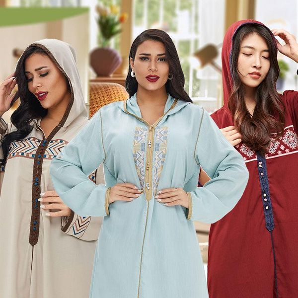 

casual dresses muslim kaftan dress long sleeve hooded moroccan turkish dubai hijab arabe middle east femme djellaba abaya islam caftan robe, Black;gray