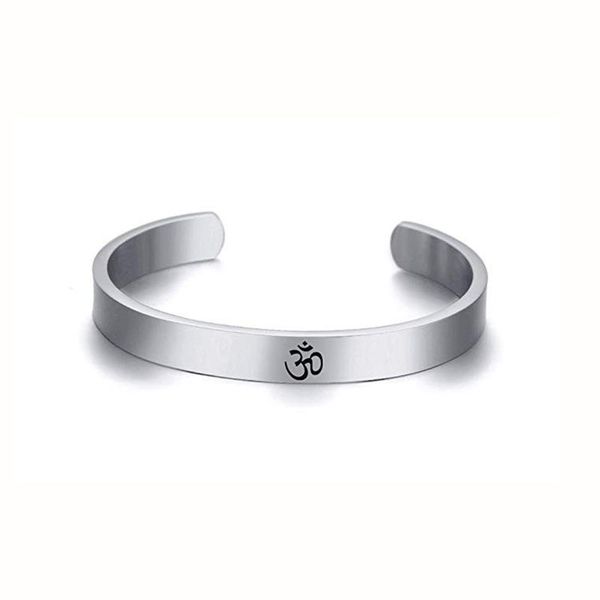 

charm bracelets punk titanium steel om open for men women silver-color buddhist bracelet yoga jewelry, Golden;silver