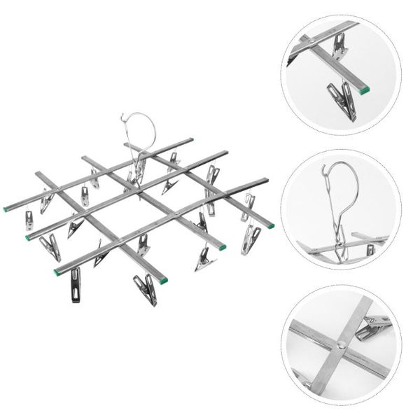 

drying clothes rack stainless steel folding laundry 20 clips socks for dorm home balcony yard clothing & wardrobe storage