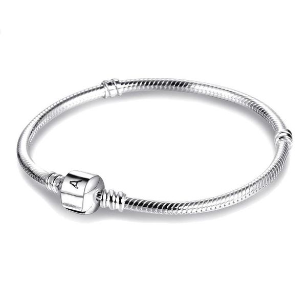 

s925 sterling silver plated snake chain fit pandora bracelet charm beads diy women jewelry making 16-23cm wholesale price, Golden;silver