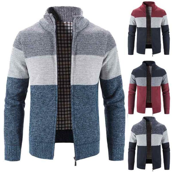 

men's jackets coat wool cardigan autumn/winter warm casual loose m-3xl sweater patchwork color block zipper knit jacket, Black;brown