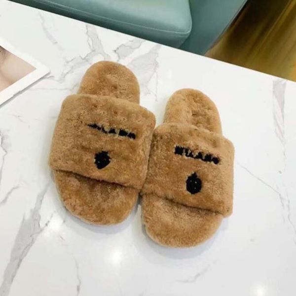 

designer women wool sandals selling slippers woman slipper shoes autumn winter slides sandal with box size35-4201, Black