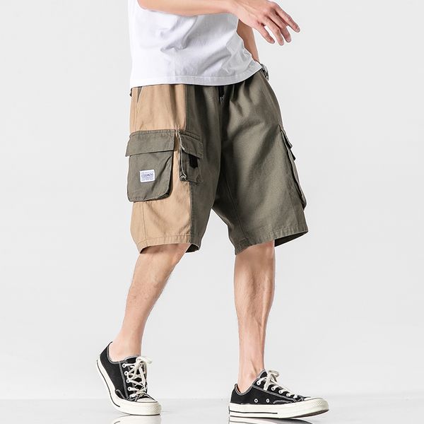 

short male hip hop fashion streetwear cargo cotton knee-length length harajuku loose pants pocket shorts, White;black