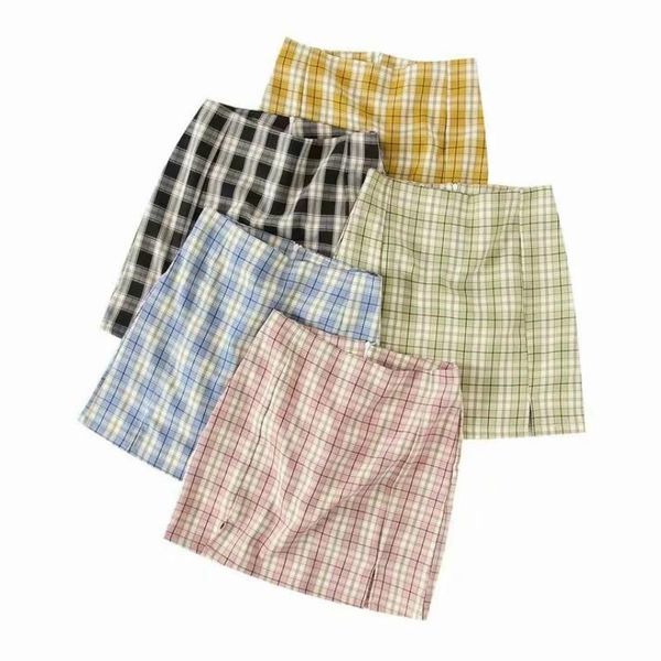 

skirts plaid skirt pencil streetwear vintage elegant high-waist korean womens harajuku, Black