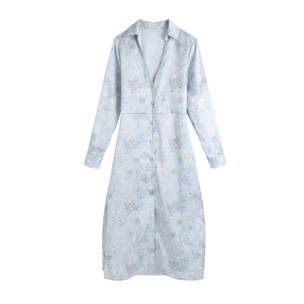 

women v neck single breasted elegant printed mini dress female long sleeve side slit clothes casual lady loose vestido d7580 210430, Black;gray
