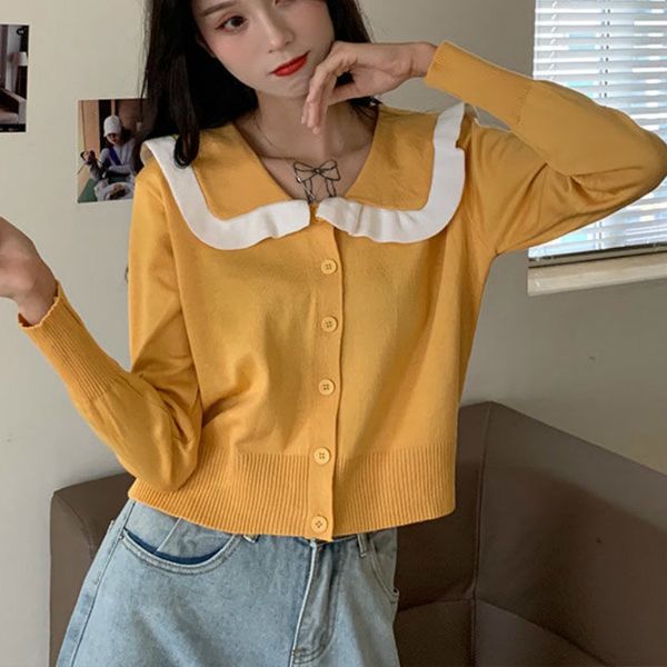 

women knitted shirts short cardigans spring autumn female long sleeve casual loose sweaters elastic knitting 210423, White