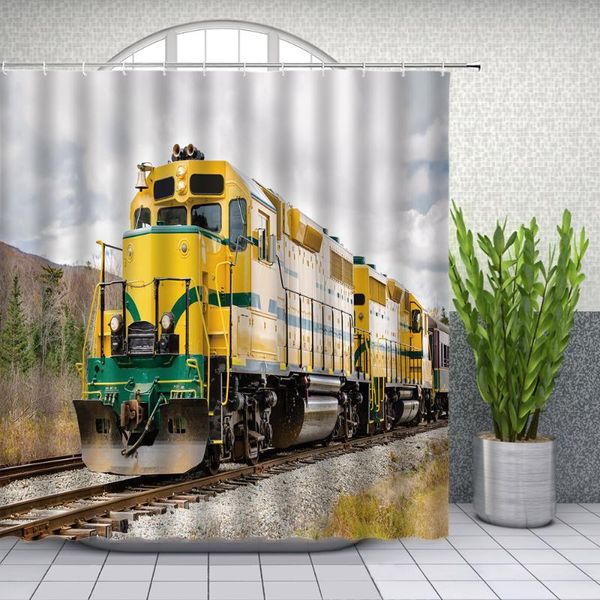 

retro train shower curtains bathroom decor steam engine sightseeing home bathtub polyester hanging curtain with hooks