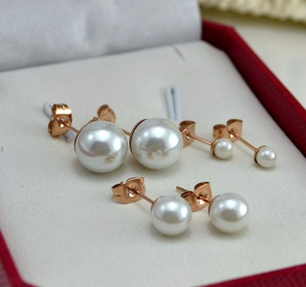

martick classic simple style woman pearl stud earrings rose gold color product for young girl gift e134, Golden;silver
