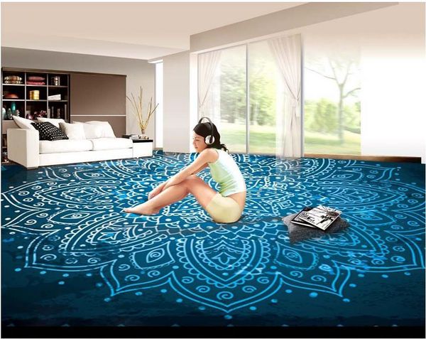 

wallpapers 3d customized wallpaper three-dimensional fantasy blue flower floor pvc home decoration