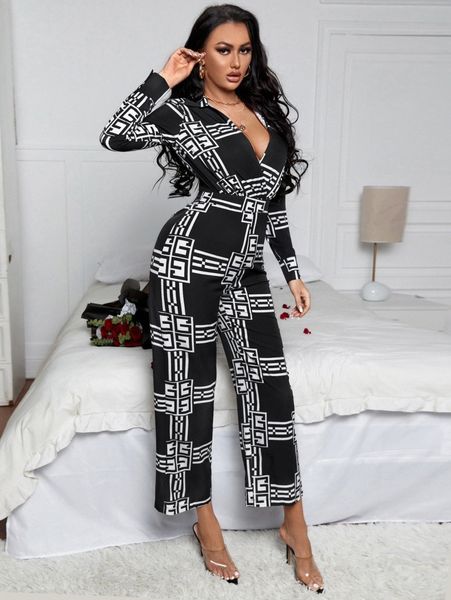 

sxy greek fret print surplice neck culotte jumpsuit w0ka#, White