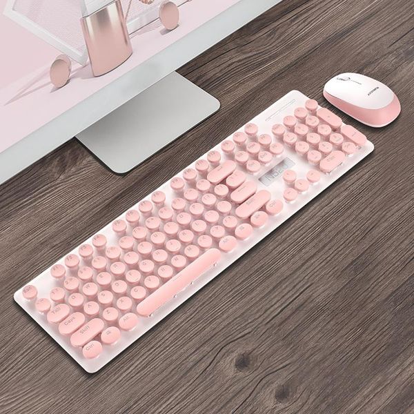 

keyboard mouse combos wireless gaming sets 2.4g round button mute optical computer gamer for lappc retro style keyboards