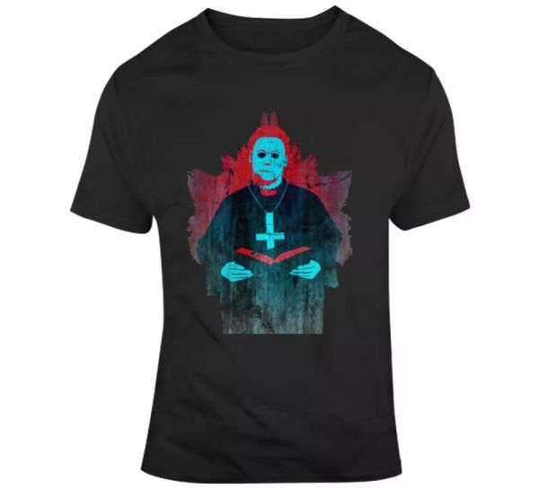

michael myers priest parody halloween t shirt, White;black
