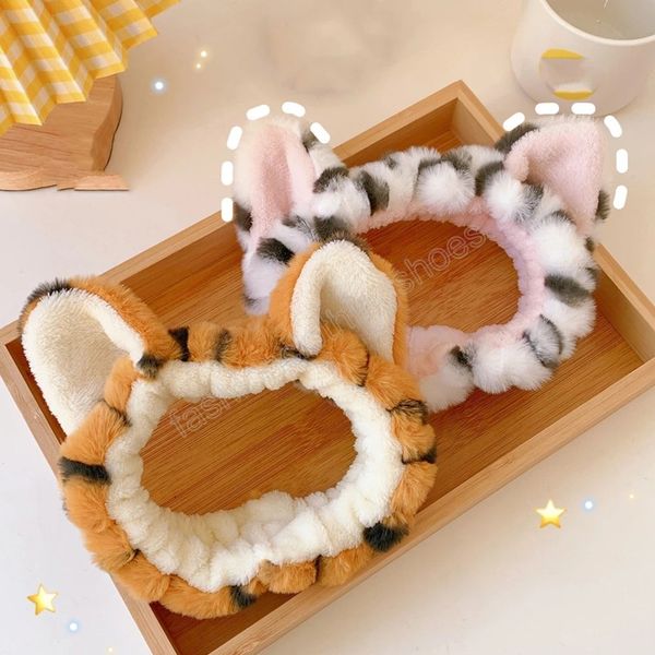 

wash face hair holder hairbands soft warm tiger bow cartoon ears headband for women girls turban fashion hair accessories, Slivery;white