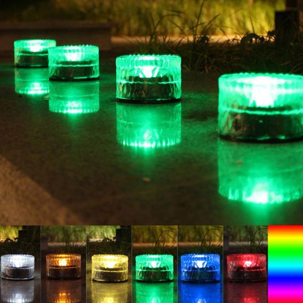 

solar lamps waterproof ip65 colorful led light power clear glass ice cube cylinder shape outdoor garden underground decoration
