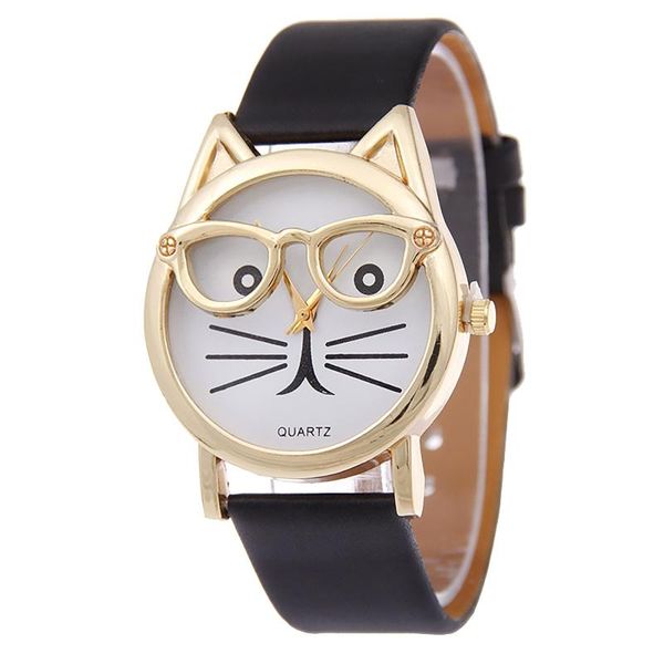 

wristwatches green dial simple rose gold ladies watch wear glasses cat belt quartz blue military leather, Slivery;brown