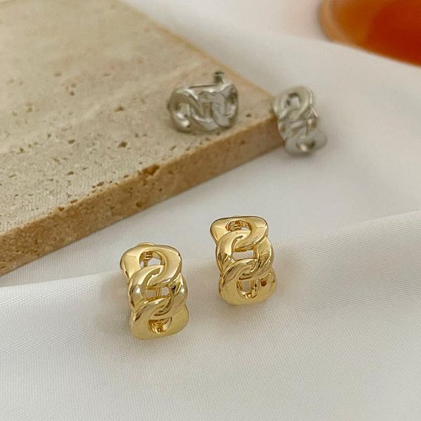 

stud monlansher chunky geometric chain earrings gold silver color metal for women daily vintage jewelry, Golden;silver
