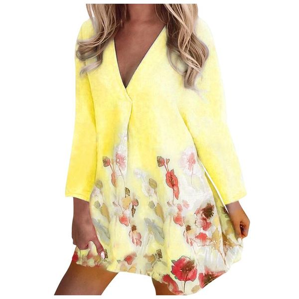 

casual dresses mini for women 2021 v-neck loose print dress cotton and linen long sleeve vestidos mujer verano, Black;gray