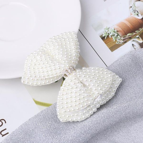 

hair accessories 1pc white pearl bows rhinestone clips boutique layers bling center hairpins girls kids fashion, Slivery;white