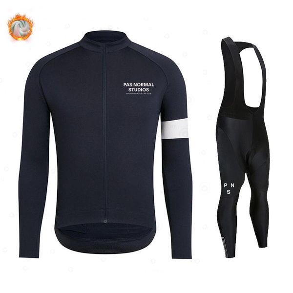 

racing sets 2021 pas normal studios winter cycling clothing set ropa ciclismo men long mtb bike thermal fleece jersey pns, Black;blue