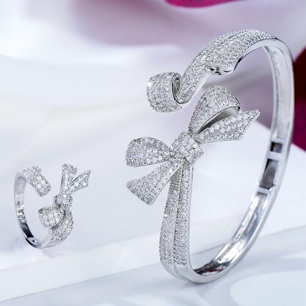 

earrings & necklace godki luxury trendy bowknot saudi arabia bangle ring set jewelry sets for women wedding engagement brincos para as mulhe, Silver