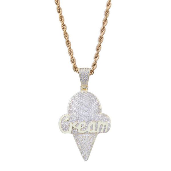 

pendant necklaces cream necklace iced out zircon with chain hip hop jewelry for men women gifts, Silver