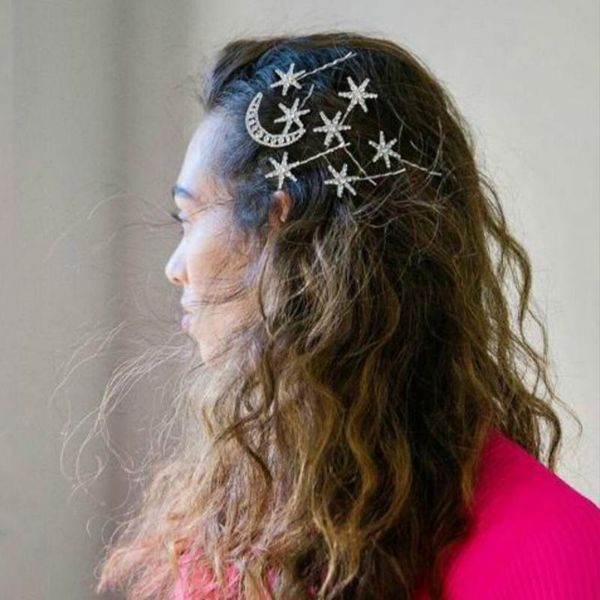 

hair clips & barrettes 2021 lady clip rhine stone fashion star moon crystal hairpin hairgrip grip barrette ornament hccessories, Golden;silver