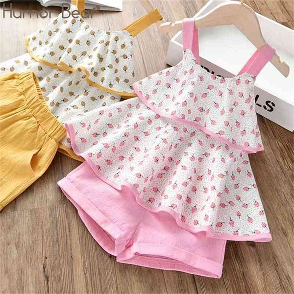 

girl clothes set summer fruit pattern sling vest +shorts 2pcs suit toddler kid baby girls 210611, White