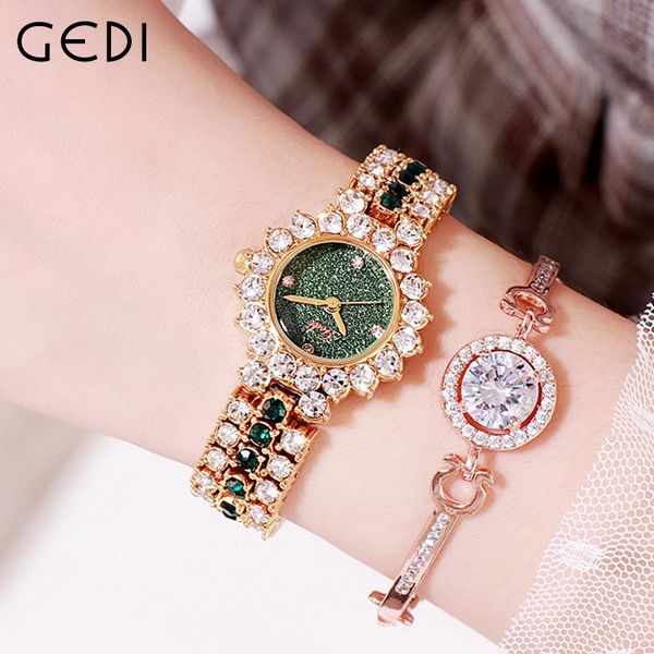 

wristwatches gedi women fashion and luxury rhinestone bracelet watches waterproof steel band big diamond cute girls quartz, Slivery;brown