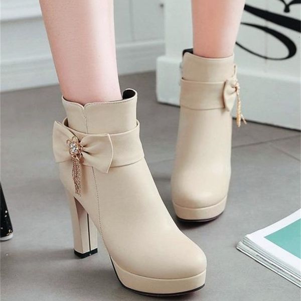 

plus size 32 to 42 43 white pink bridesmaid wedding shoes winter women designer boots, Black