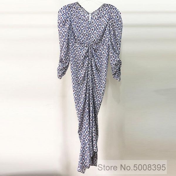 

casual dresses [7evening] - wishbop woman albi printed silk midi dress front creased detail v neck 3/4 puff sleeves high grade, Black;gray