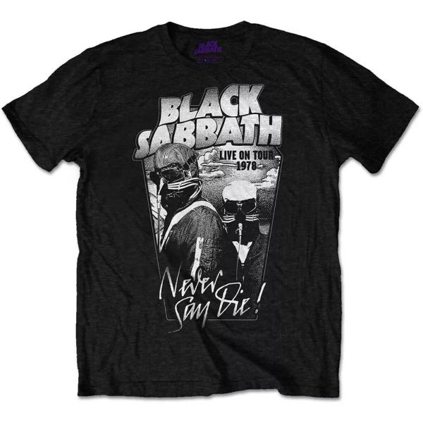 

greyscale black sabbath never say die official t-shirt men unisex, White;black