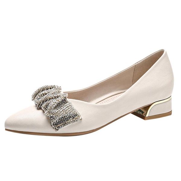 

dress shoes women 2021 spring autumn 3cm heel rhinestone soft leather women's fashion thick pointed toe shallow pumps, Black