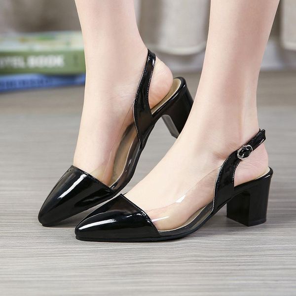 

sandals ladies shoes summer women's heels med large size suit female beige open girls clear block medium big comfort fa, Black
