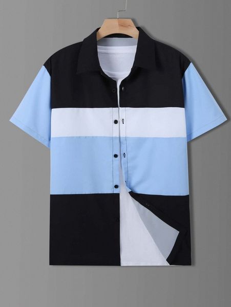 

men color block button through shirt without tee 61cf#, White;black