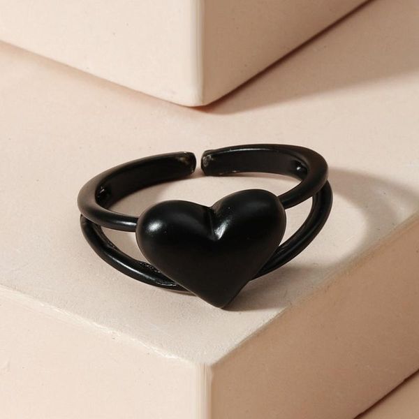 

cluster rings harajuku aesthetic peach heart adjustable for women vintage black gold color gothic 90s jewelry accessories, Golden;silver